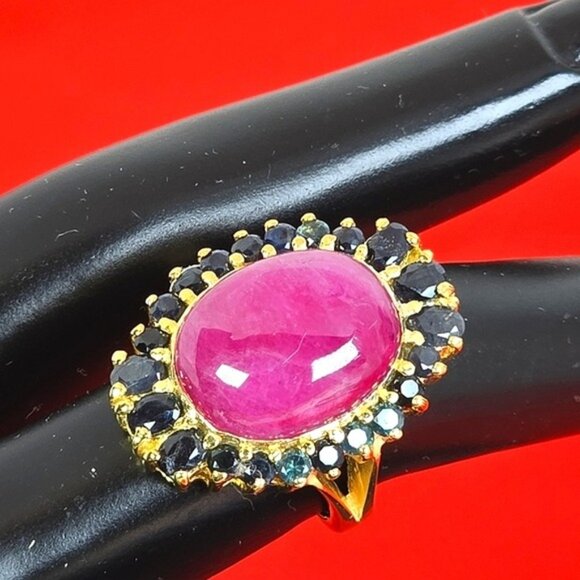 925 Sterling Silver Ring Sz 6.75 with Natural Ruby 1.6x1.3cm & Sapphire Gems - Picture 10 of 14